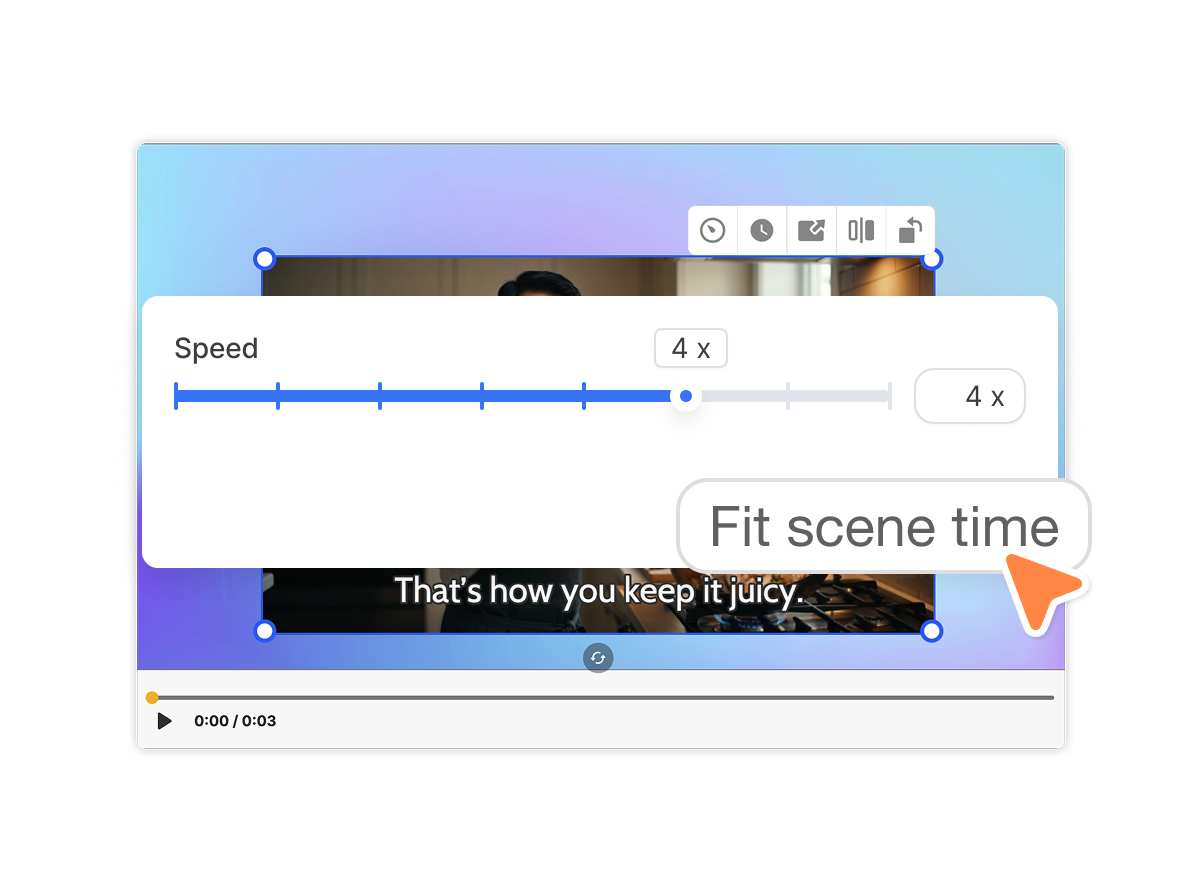 Use Fit scene time in Visla to match the video clip duration to the scene length.